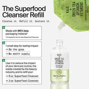 Youth To The People Superfood Facial Cleanser - Kale and Green Tea Cleanser - Gentle Face Wash, Makeup Remover + Pore Minimizer for All Skin Types - Vegan